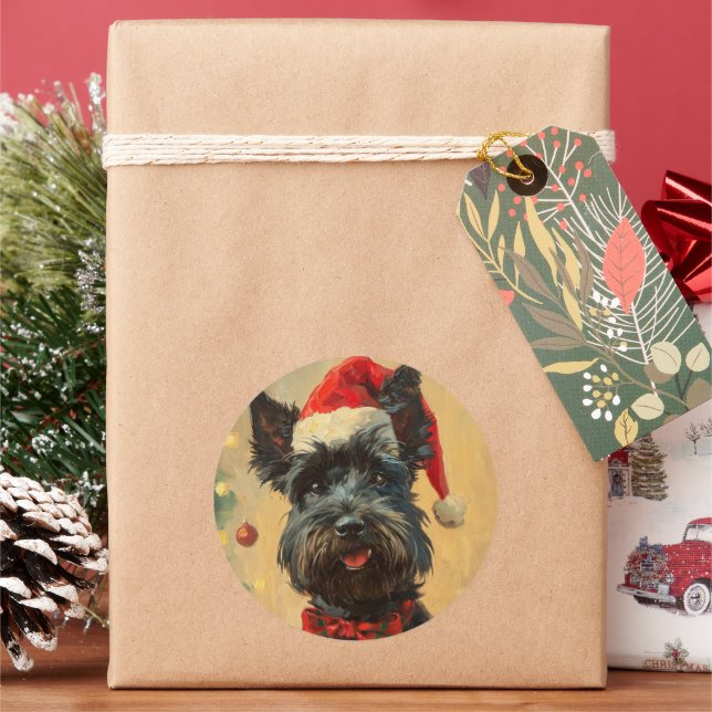 Adesivo Redondo Scottish Terrier Christmas (Feriado)