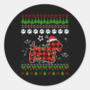 Adesivo Redondo Scottish Terrier Dog Funny Xmas Ugly Sweater Chris
