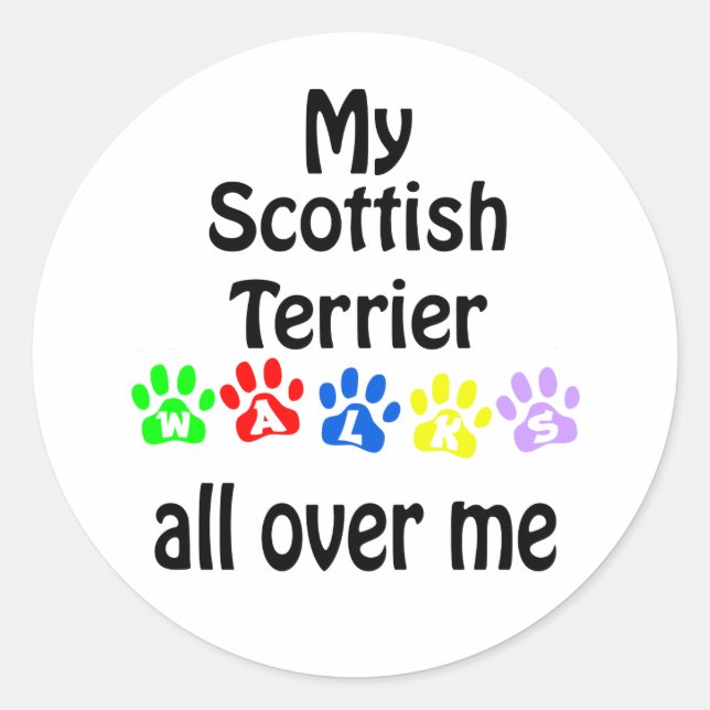 Adesivo Redondo Scottish Terrier Walks Design (Frente)