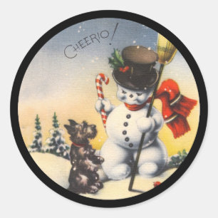 Adesivo Redondo Scotty e Snowman dizem "cheerio!"