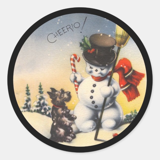 Adesivo Redondo Scotty e Snowman dizem "cheerio!" (Frente)