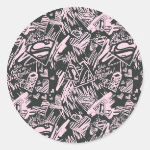 Adesivo Redondo Scribbles do rosa e do preto de Supergirl