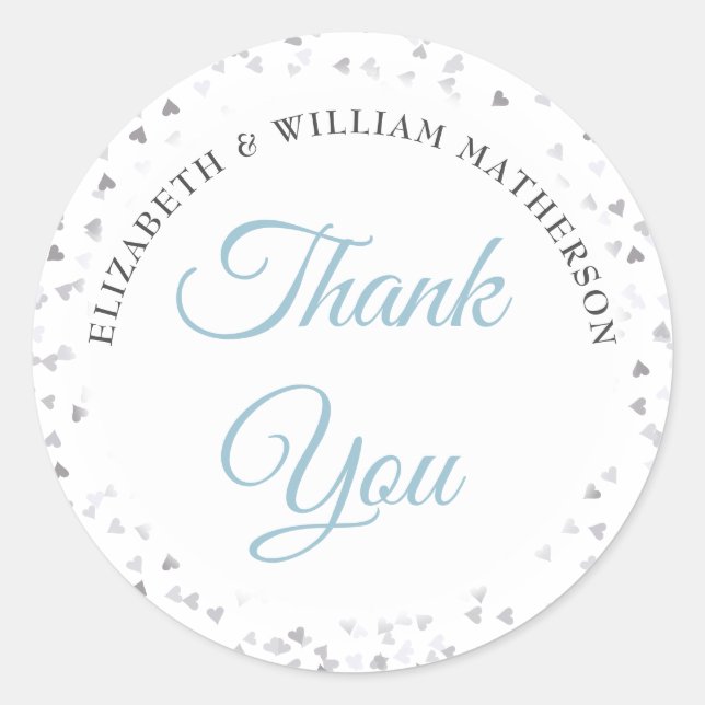 Adesivo Redondo Script Agradecimento Corações de Amor Confetes (Frente)