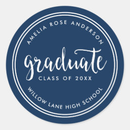 Adesivo Redondo Script Azul e Graduação de Formando de Stripes Bra