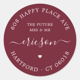 Adesivo Redondo Script Branco O Endereço De Devolução De Casamento