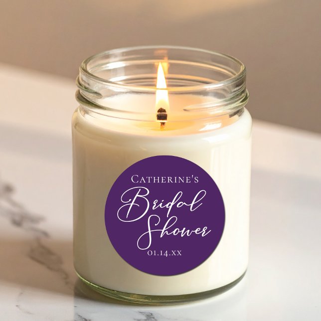 Adesivo Redondo Script branco personalizado de Chá de panela roxo (Criador carregado)