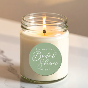 Adesivo Redondo Script Branco Personalizado do Chá de panela Verde