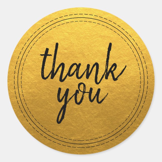 Adesivo Redondo Script Chic Dourado Obrigado Rótulo do Presente (Frente)