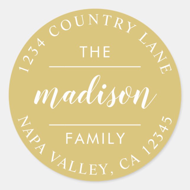 Adesivo Redondo Script Círculo Dourado Crie Seu Próprio Endereço d (Frente)