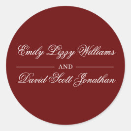 Adesivo Redondo Script Clássico de Caligrafia Vermelha Crimson