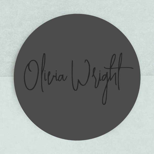 Adesivo Redondo Script de assinatura, preto profissional em preto (Criador carregado)