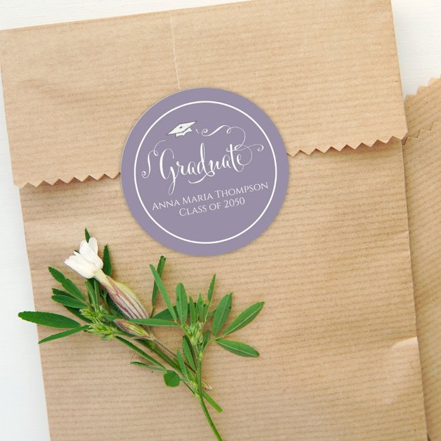 Adesivo Redondo Script de Caligrafia de Graduação Simples Bonito R (Criador carregado)