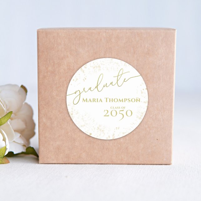 Adesivo Redondo Script de Caligrafia Dourada Simples do formando (Criador carregado)