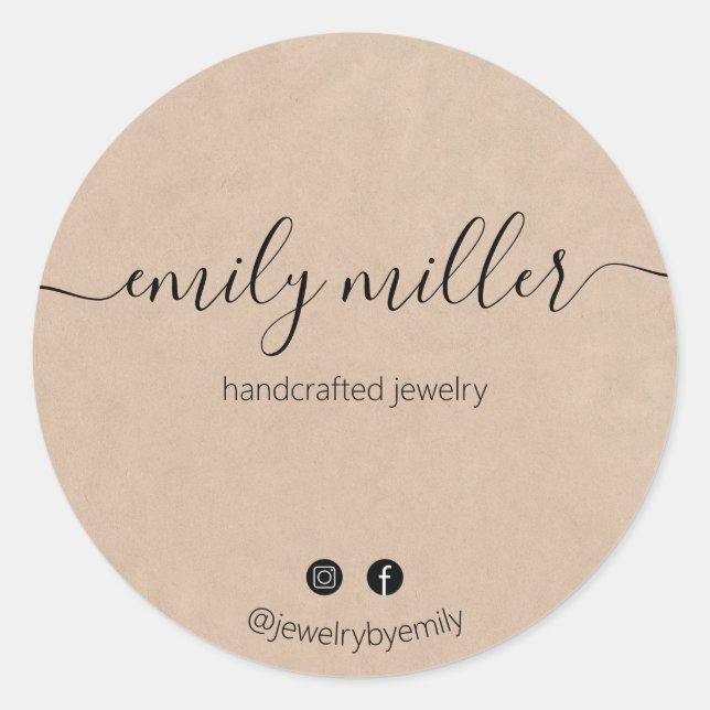 Adesivo Redondo Script de Caligrafia Elegante Rustico Personalizad (Frente)