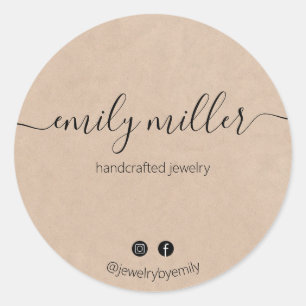 Adesivo Redondo Script de Caligrafia Elegante Rustico Personalizad
