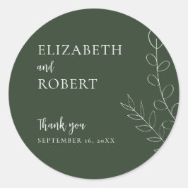 Adesivo Redondo Script de Casamento Floral de Sage Simples Elegant