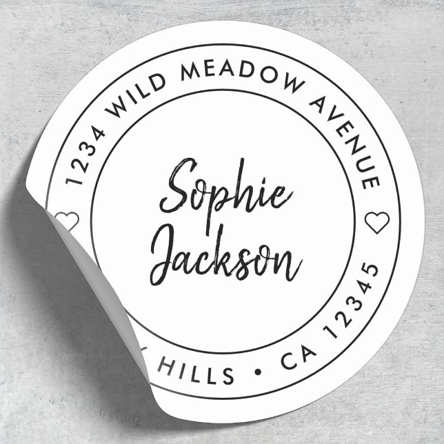 Adesivo Redondo Script de Coração Moderno | Endereço para devoluçã (Criador carregado)