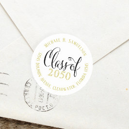 Adesivo Redondo Script de Endereço de Regresso Preto e Dourado de 