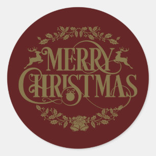 Adesivo Redondo Script de Férias de Natal Dourado