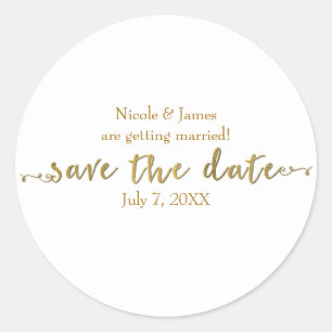 Adesivo Redondo Script de Gold Save the Date Personalizado