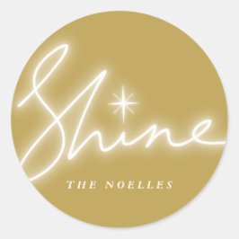 Adesivo Redondo Script De Manuscrito Brilhante No Dourado Feriado 