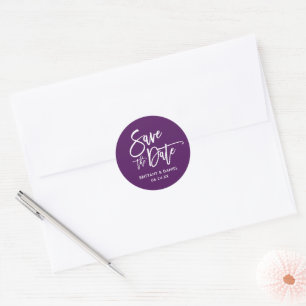 Adesivo Redondo Script De Pincel Salvar A Data Roxo Envelope Selos