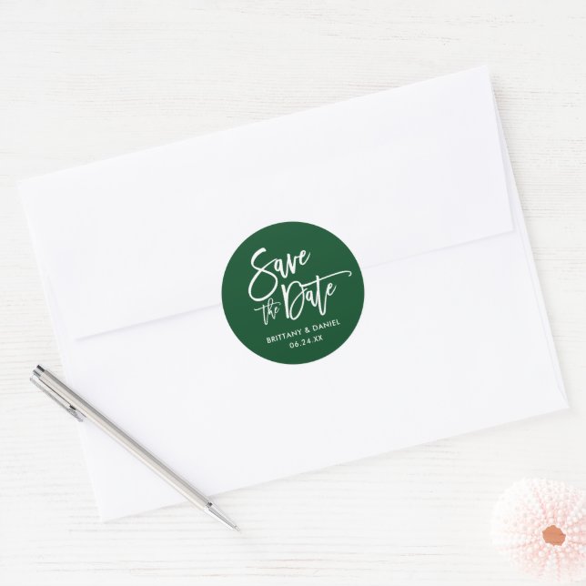 Adesivo Redondo Script De Pincel Salvar Os Selos De Envelope Verde (Envelope)