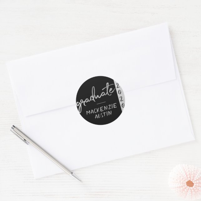 Adesivo Redondo Script do Formando Silver | Trendy Faux Metálico (Envelope)