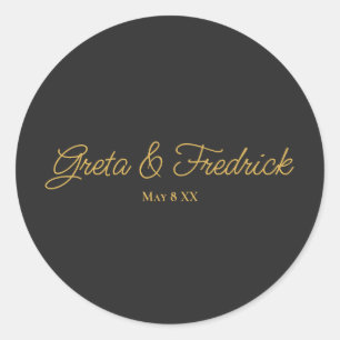 Adesivo Redondo Script Dourado de carvão minimalista simples do et