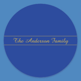 Adesivo Redondo Script Dourado Elegante no fundo azul Marinho