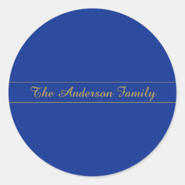 Adesivo Redondo Script Dourado Elegante no fundo azul Marinho