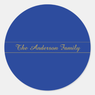 Adesivo Redondo Script Dourado Elegante no fundo azul Marinho
