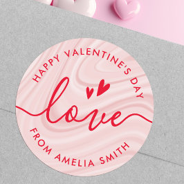 Adesivo Redondo script elegante dia de os namorados pincel rosa e 