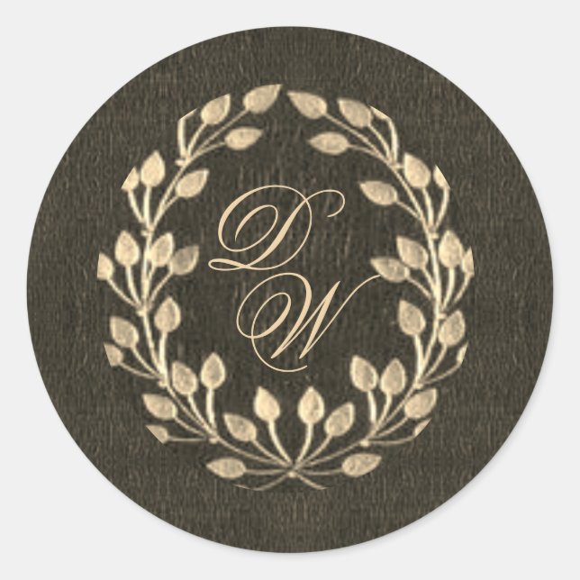 Adesivo Redondo Script Elegante Dourado de Foca Preta do Monograma (Frente)