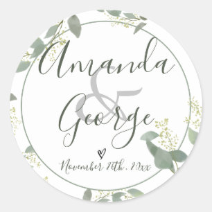 Adesivo Redondo Script Elegante   Eucalyptus   Casamento