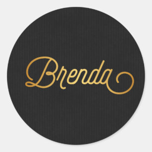 Adesivo Redondo Script Elegante Personalizado Brenda Dourada Preto