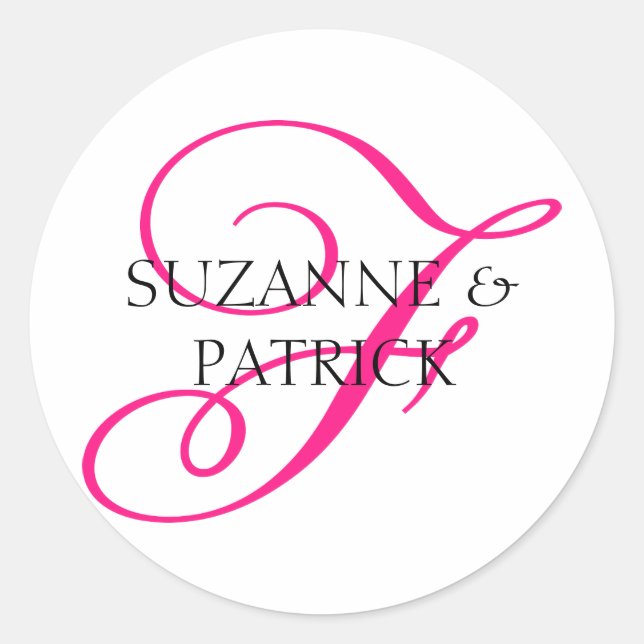 Adesivo Redondo Script F Monogramas (Rosa Quente / Preto) (Frente)