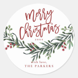 Adesivo Redondo Script Feliz Greenery de Natal