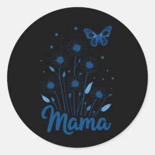 Adesivo Redondo Script Floral Mama com Borboleta Azul