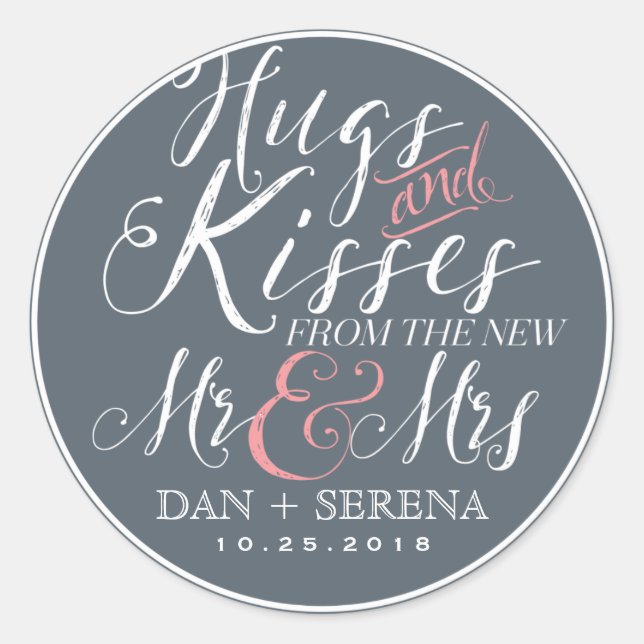 Adesivo Redondo Script Font New Mr e Sra. Wedding Favor Sticker (Frente)