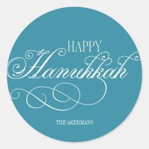 Adesivo Redondo Script Happy Hanukkah Holiday