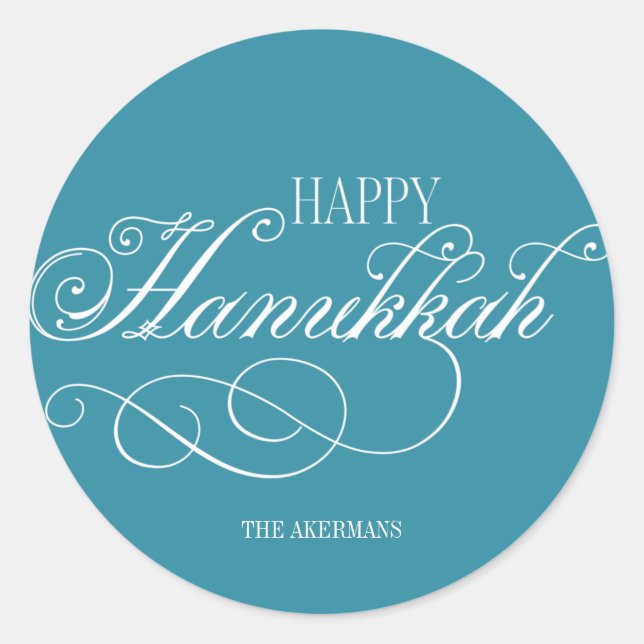 Adesivo Redondo Script Happy Hanukkah Holiday (Frente)