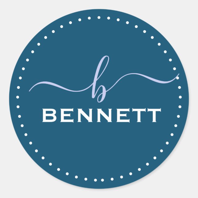 Adesivo Redondo Script inicial, Sobrenome de Cheio personalizado (Frente)