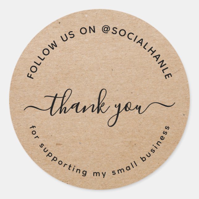 Adesivo Redondo  Script kraft thank you social handle  (Frente)