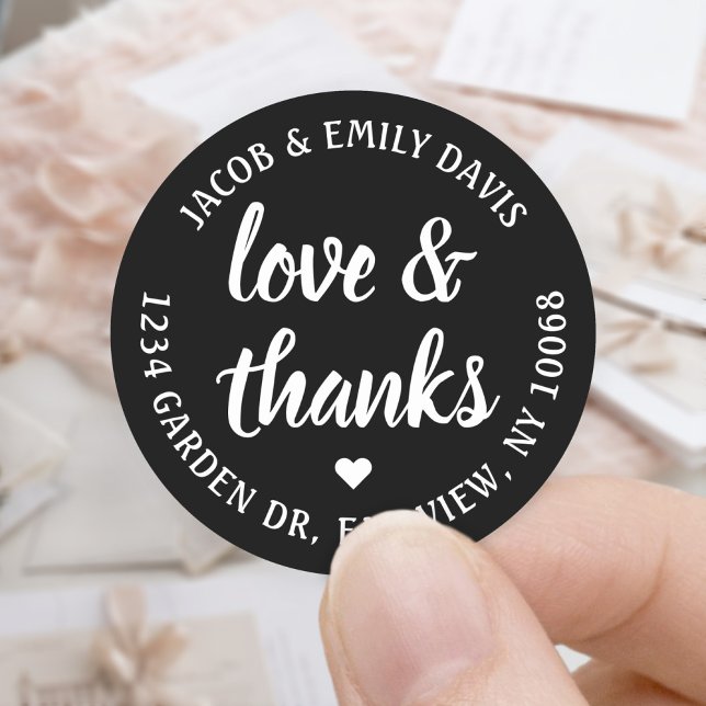 Adesivo Redondo Script Love & Obrigados Black & White Return Ender (Criador carregado)