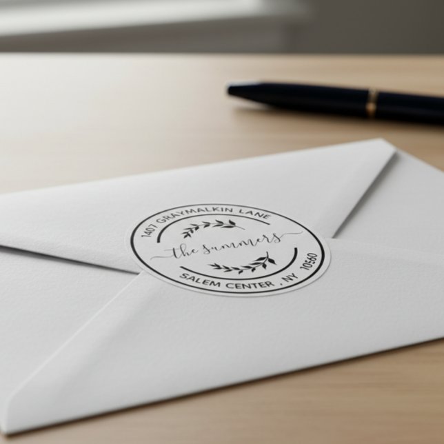 Adesivo Redondo Script manuscrito de endereço de retorno moderno r (Criador carregado)