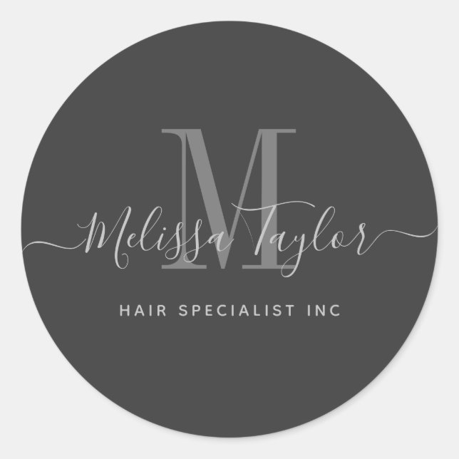 Adesivo Redondo Script manuscrito moderno Premium Black Business (Frente)