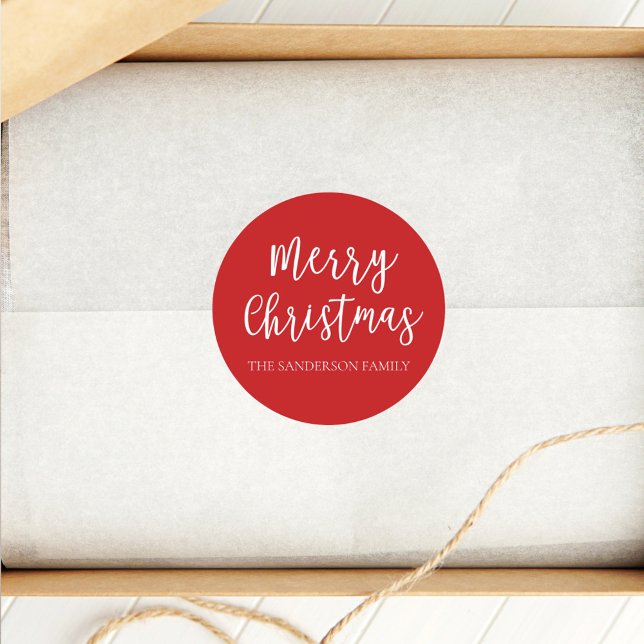 Adesivo Redondo Script Merry Christmas Holiday Nome da Família (Criador carregado)
