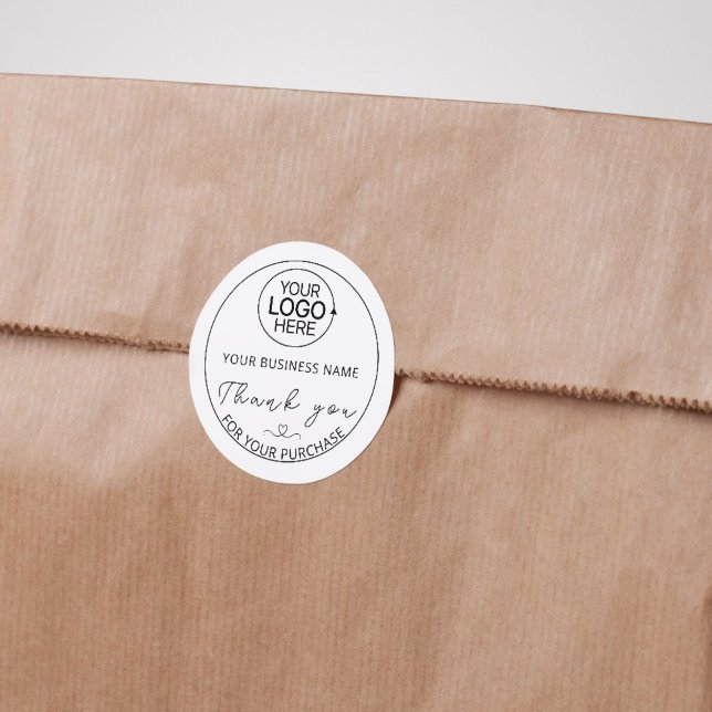 Adesivo Redondo Script moderno Adicionar Logotipo Comercial Obriga (Modern Script Add Logo Business Thank You Classic Round Sticker)