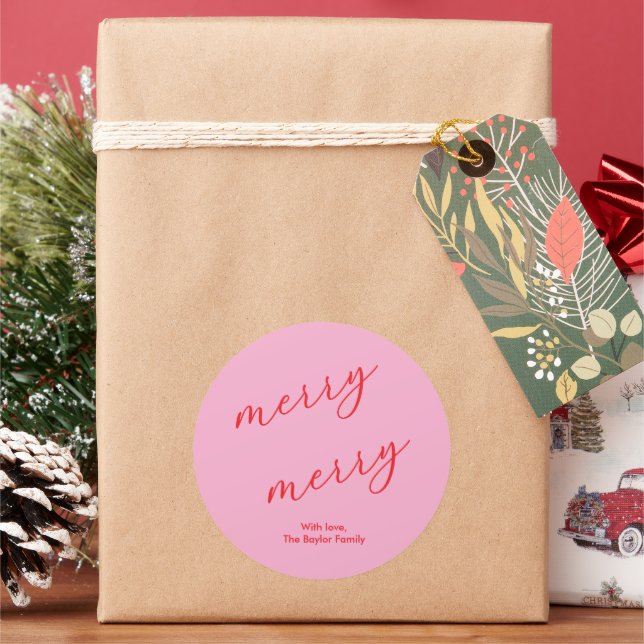 Adesivo Redondo Script Moderno Alegre e Elegante Natal Feriado (Feriado)
